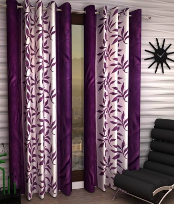 Styletex 273 cm (9 ft) Polyester Semi Transparent Long Door Curtain (Pack Of 2)(Floral, Purple)