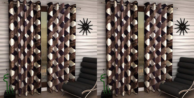 Styletex 152 cm (5 ft) Polyester Semi Transparent Window Curtain (Pack Of 4)(Printed, Brown)