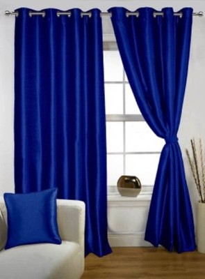 N2C Home 270 cm (9 ft) Polyester Semi Transparent Long Door Curtain (Pack Of 2)(Solid, RoyalBlue)