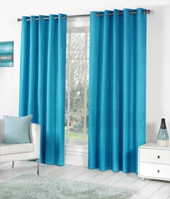 N2C Home 213 cm (7 ft) Polyester Semi Transparent Door Curtain (Pack Of 2)(Solid, Aqua)