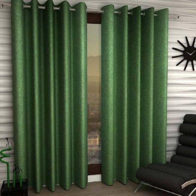 Styletex 274 cm (9 ft) Polyester Semi Transparent Long Door Curtain (Pack Of 2)(Solid, Dark Green)
