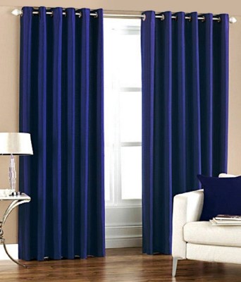 N2C Home 270 cm (9 ft) Polyester Semi Transparent Long Door Curtain (Pack Of 2)(Solid, Navy Blue)