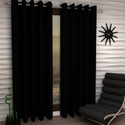 N2C Home 213 cm (7 ft) Polyester Semi Transparent Door Curtain (Pack Of 2)(Solid, Black)