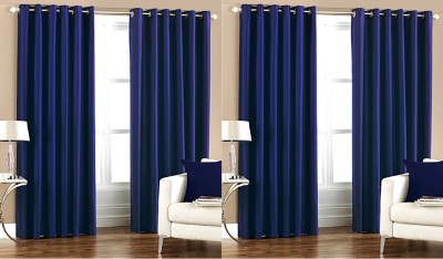 Styletex 152 cm (5 ft) Polyester Semi Transparent Window Curtain (Pack Of 4)(Solid, Navy Blue)
