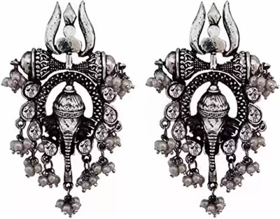 RSC Present Oversized Latest & Trendy Ganeshji Design Traditional Oxidized Silver With Pearl Work Stud Earrings for Women and Girls/Celebrity inspired Drop & Dangler Earring (1 pair ) Metal Earring Set