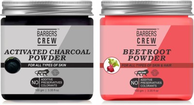 Barbers Crew Natural & Organic Activated Charcoal Powder & Beetroot Powder For Skin Brightning & Glowing-100GM-Packof-2-Jar-Combo-(200 g)