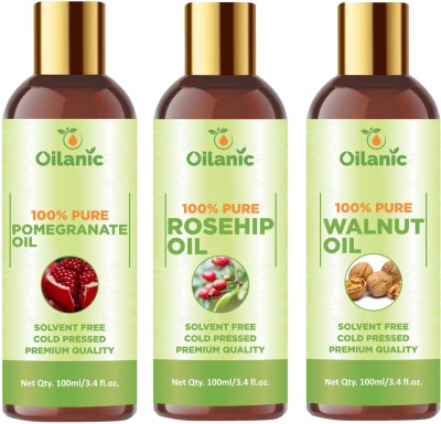 Oilanic Premium Pomegranate Oil, Rosehip Oil & Walnut Oil Combo pack of 3 bottles of 100 ml(300 ml)(300 ml)