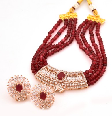 Yuvi Craetion Metal Gold-plated Maroon Jewellery Set(Pack of 1)