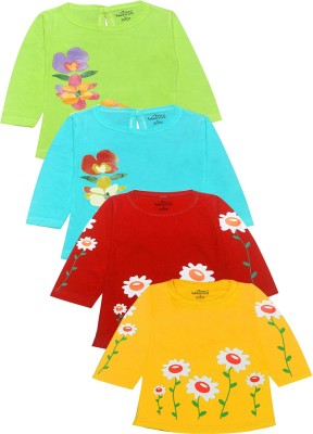 babeezworld Baby Girls Floral Print Pure Cotton T Shirt(Multicolor, Pack of 4)