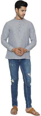MANYAVAR Men Solid Straight Kurta(Grey)