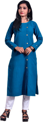 aruati Women Solid Straight Kurta(Blue)