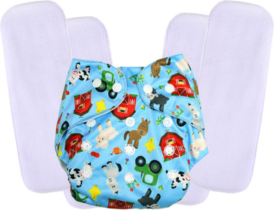 WAHHSON All in One Washable Reusable Adjustable Cloth Printed Diapers Nappy with 5 Layer Bamboo Charcoal Insert - 0-24 Months (1 Diaper + 4 Inserts)