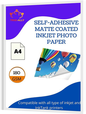 True-Ally Sticker Self-Adhesive Matte Finish Photo Paper A4 Size 180 GSM - 20 Sheets (A4-20 Sheet) Unruled A4 180 gsm Photo Paper(Set of 1, White)