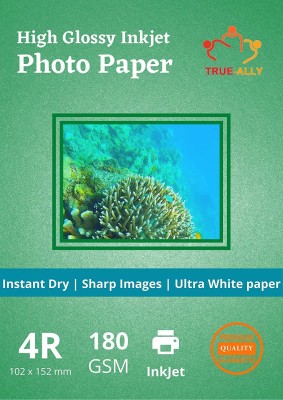 True-Ally 180 GSM High Glossy Photo Paper 4R(4x6) Size for Inkjet Printer (White) Water-resistant, Dries Quickly DIY Printing Label Art (4R - 100 Sheets) Unruled 4R 180 gsm Photo Paper(Set of 1, White)
