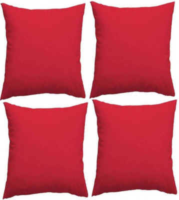 GKM Polyester Fibre Solid Cushion Pack of 4(Red)
