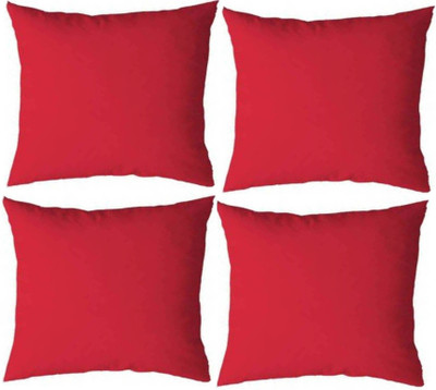 GKM Polyester Fibre Solid Cushion Pack of 4(Red)