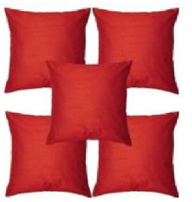 GKM Polyester Fibre Solid Cushion Pack of 5(Red)