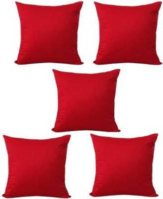 Swikon star Polyester Fibre Solid Cushion Pack of 5(Red)