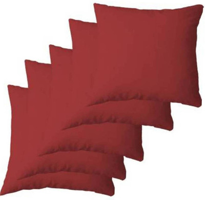 Swikon star Polyester Fibre Solid Cushion Pack of 5(Red)