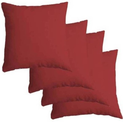 Swikon star Polyester Fibre Solid Cushion Pack of 4(Red)