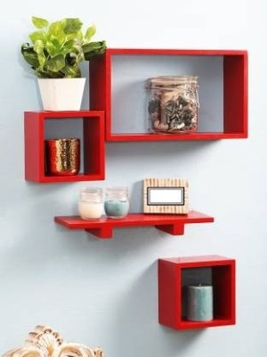 OnlineCraft ch2953 Wooden Wall Shelf(Number of Shelves - 4, Red)