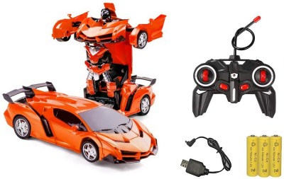 Velocious Remote Control Robot 2 in 1 Transform Car Toy for Kids with Light for Kids Chargeable Remote Control(Orange)