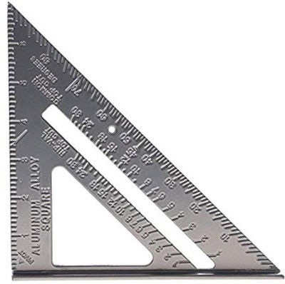WildCard India India Double Side Scale Aluminium Alloy Metric Inch Triangle Ruler Measurement Hand Tools (180mm) Ruler(Silver)