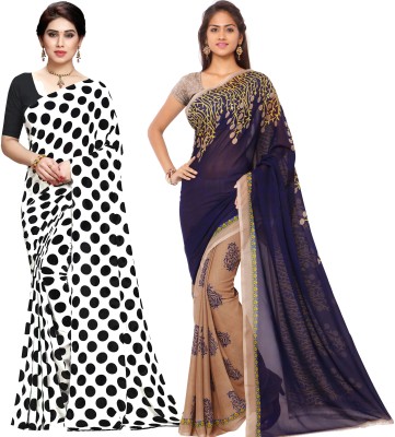 Anand Printed Daily Wear Georgette Saree(Pack of 2, Dark Blue, White)