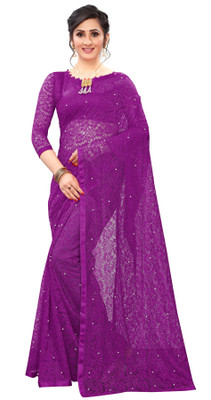 CARRYOX Embellished Bollywood Net, Brasso Saree(Purple)