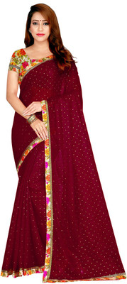 Fashion Day Solid/Plain Bollywood Lycra Blend Saree(Maroon)