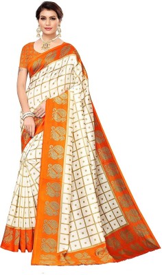 Vimalnath Synthetics Printed Mysore Art Silk Saree(White)