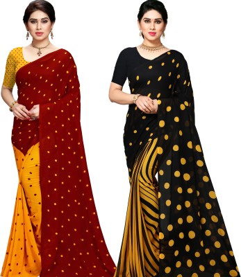 kashvi sarees Polka Print Daily Wear Georgette Saree(Pack of 2, Red, Black, Yellow)