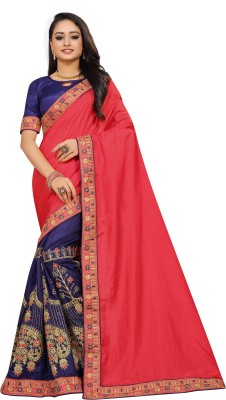 Barkiya Creation Embroidered Bollywood Silk Blend Saree(Red)