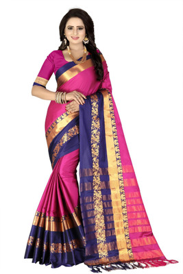 Fancy Fab Embellished Dharmavaram Jacquard, Art Silk Saree(Pink)