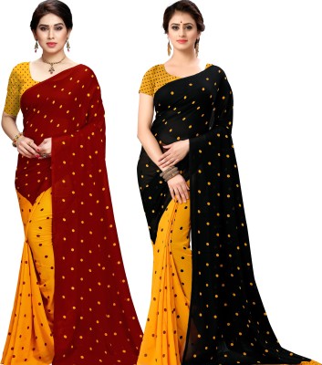 kashvi sarees Polka Print Daily Wear Georgette Saree(Pack of 2, Red, Black)