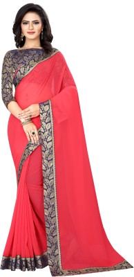 A3 Fashion Solid/Plain Bollywood Georgette Saree(Pink)