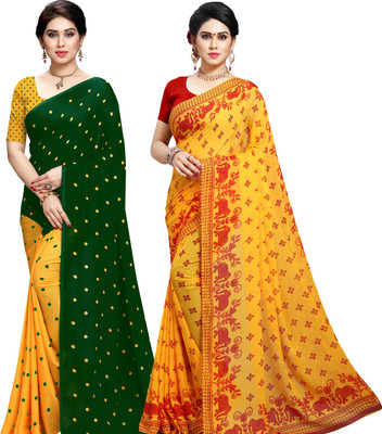 ANAND Polka Print Daily Wear Georgette Saree(Pack of 2, Multicolor)