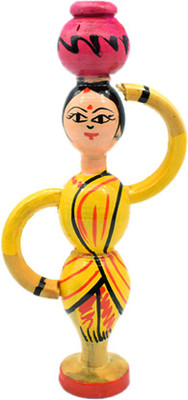 Puja N Pujari Wooden Pot Lady Chennapatna Doll Showpiece Decorative Showpiece  -  16 cm(Wood, Multicolor)