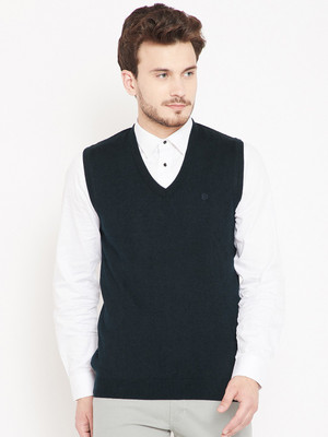 PIERRE CARLO Solid V Neck Casual Men Black Sweater