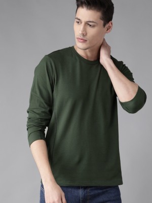 Roadster Solid Men Round Neck Green T-Shirt