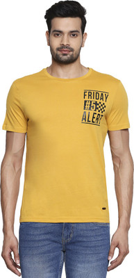 PEOPLE Printed Men Round Neck Yellow T-Shirt