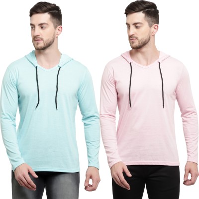 Adorbs Solid Men Hooded Neck Light Blue, Pink T-Shirt