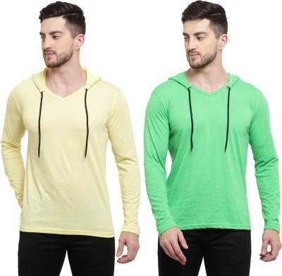 Adorbs Solid Men Hooded Neck Yellow, Light Green T-Shirt