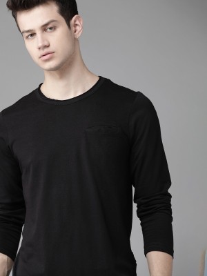 Roadster Solid Men Round Neck Black T-Shirt