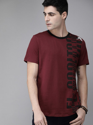 Roadster Printed Men Round Neck Maroon T-Shirt
