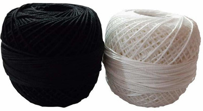 Dhruv Crafts White, Black Thread(130 m Pack of2)
