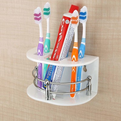 malaviya Easy Stick On Self Adhesive Wall Mount Acrylic Toothbrush Holder / Stand / Tumbler / Toothpaste Holder for Bathroom Stand Organizer Rack for Home (D1- White - Large - Elite) Acrylic Toothbrush Holder(White, Wall Mount)