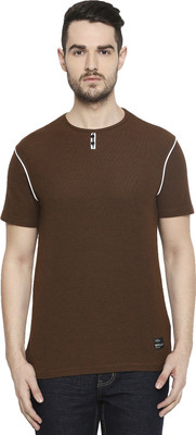 PEOPLE Solid Men Henley Neck Yellow T-Shirt