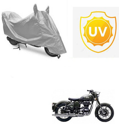SRENTERPRISES Two Wheeler Cover for Royal Enfield(Battle Green, Silver)