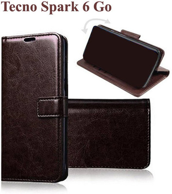 Manobal Flip Cover for Tecno Spark 6 Go(Brown, Camera Bump Protector, Pack of: 1)